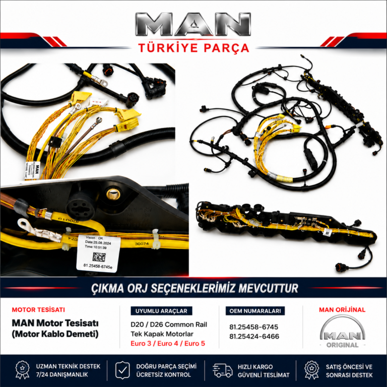MAN Motor Tesisatı (Motor Kablo Demeti) D20 / D26 Common Rail Tek Kapak Euro 3 / Euro 4 / Euro 5 OEM: 81254586745 – 81254246466 | MAN Orijinal